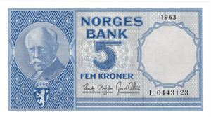 5 kroner 1963 L.0443123. Kv.0