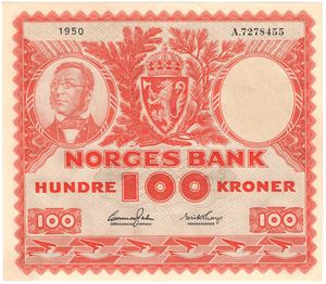 100 kroner 1950 A.7278455. Kv.1+/01