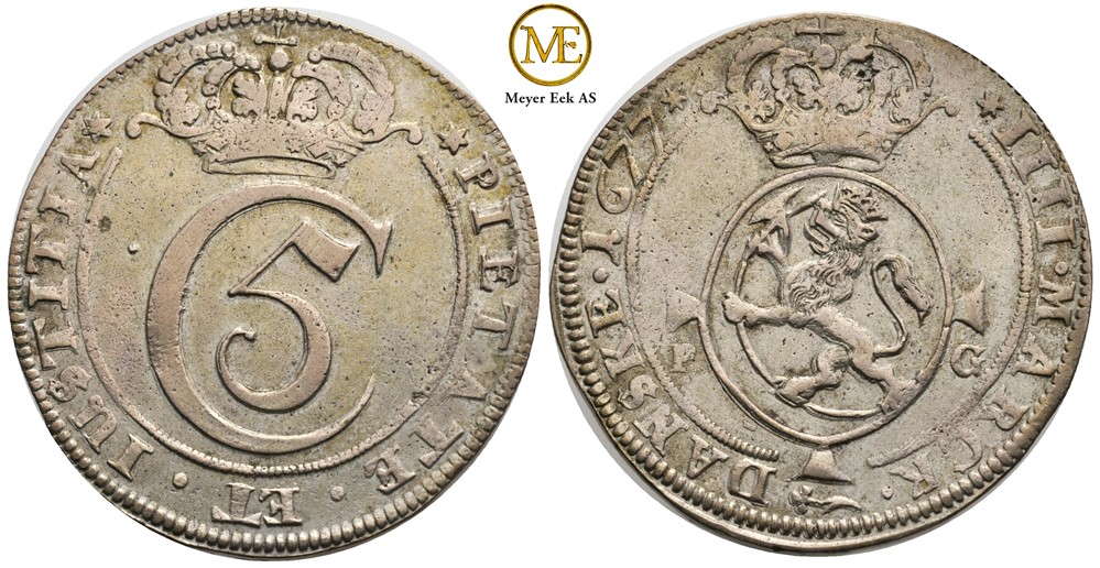 4 mark 1677 Christian V. Kv.1+
