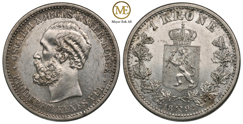 1 krone 1892 Oscar II. Kv.0/01