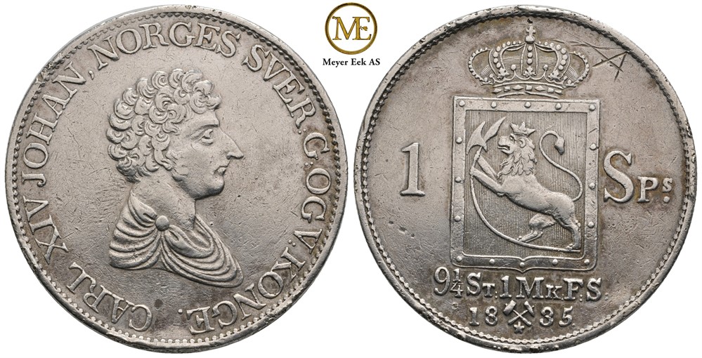 Speciedaler 1835 m/Stjerne. Carl XIV Johan Kv.1+