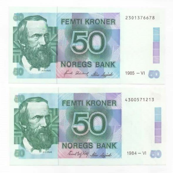Norge 50 kroner 1984 og 1985 kv. 0