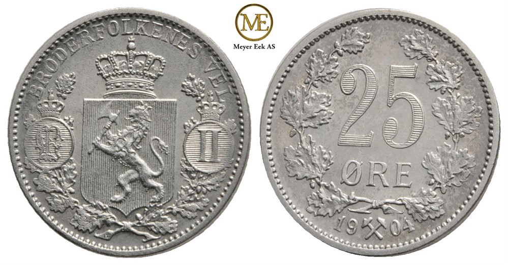 25 øre 1904 Oscar II. Kv.0
