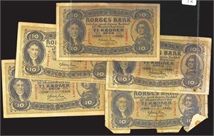 10 kr 1938Y,39Z,40Ø,42A,42B, vk