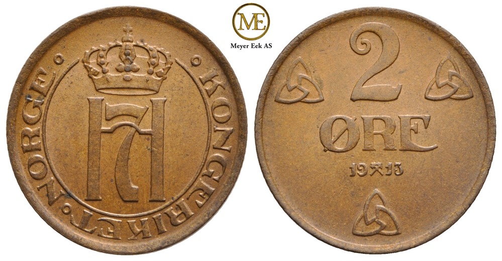 2 øre 1913 Haakon VII. Kv.0/01