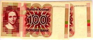 100 kroner 1977 AD og AH Kv.0/01