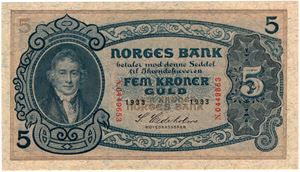 5 kroner 1933 N.0449653. Kv.01