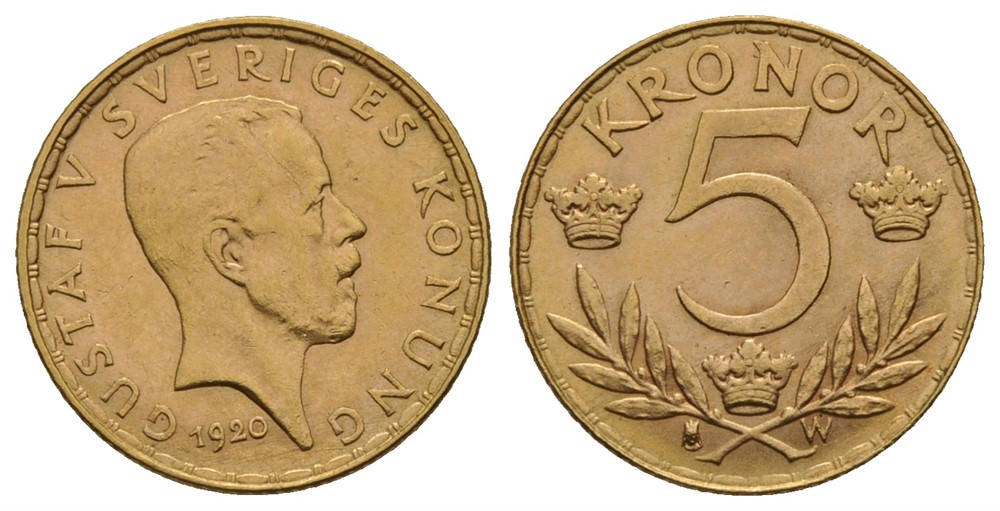 5 kronor 1920 Gustav V. Kv.0/01