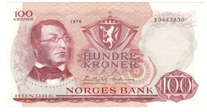100 kroner 1976 Z.0443830. Erstatningsseddel. Kv.01