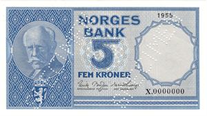 5 kroner 1955 X.0000000. Specimen. Kv.0/01