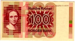 100 kroner 1977 QA erstatning Kv.01