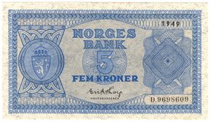 5 kroner 1949 D.9698609. Kv.0