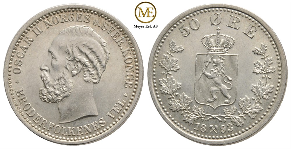 50 øre 1893 Oscar II. Prakt