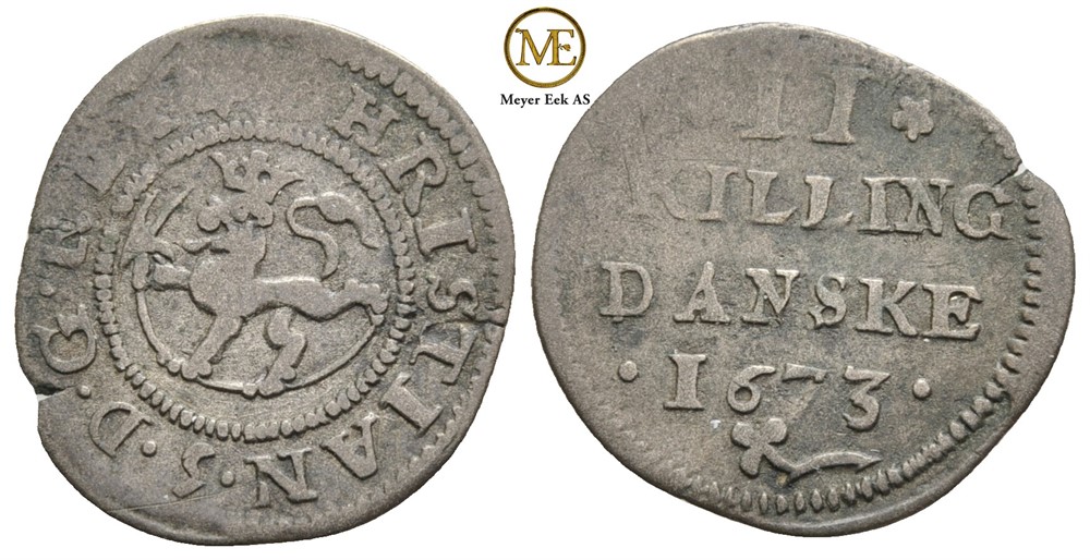 2 skilling 1673 Christian V. Kv.1