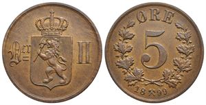 5 øre 1899 Oscar II. Kv.01