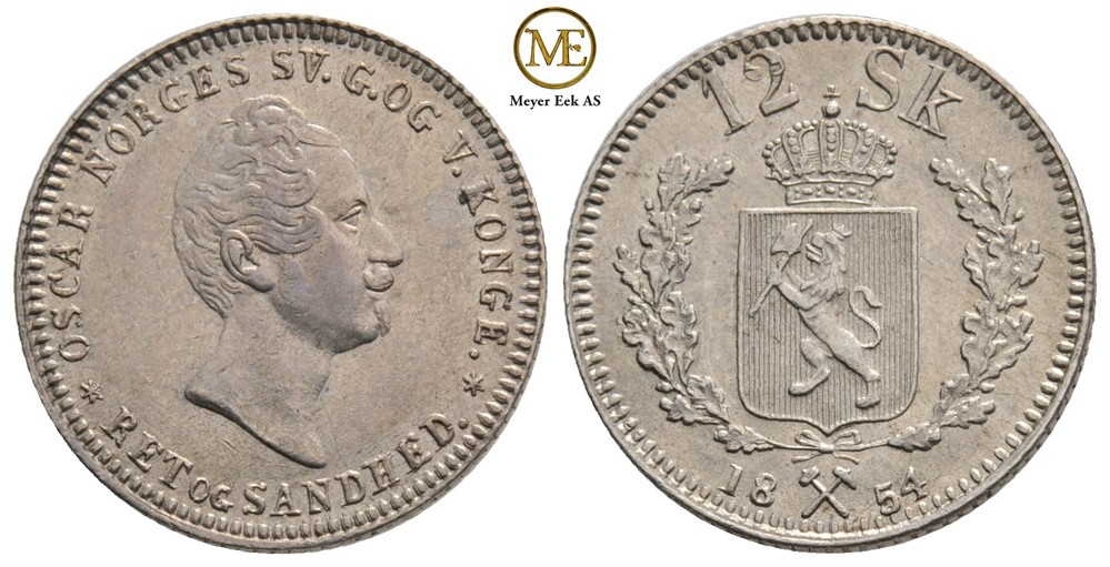 12 skilling 1854 Oscar I. NM.32. Kv.0