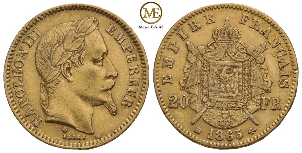 20 francs 1865 Napoleon III. Kv.1+