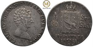 1/2 speciedaler 1821 Carl XIV Johan. Kv.1+