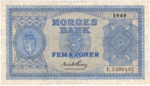 5 kroner 1949 E.5390197. Kv.1+/01