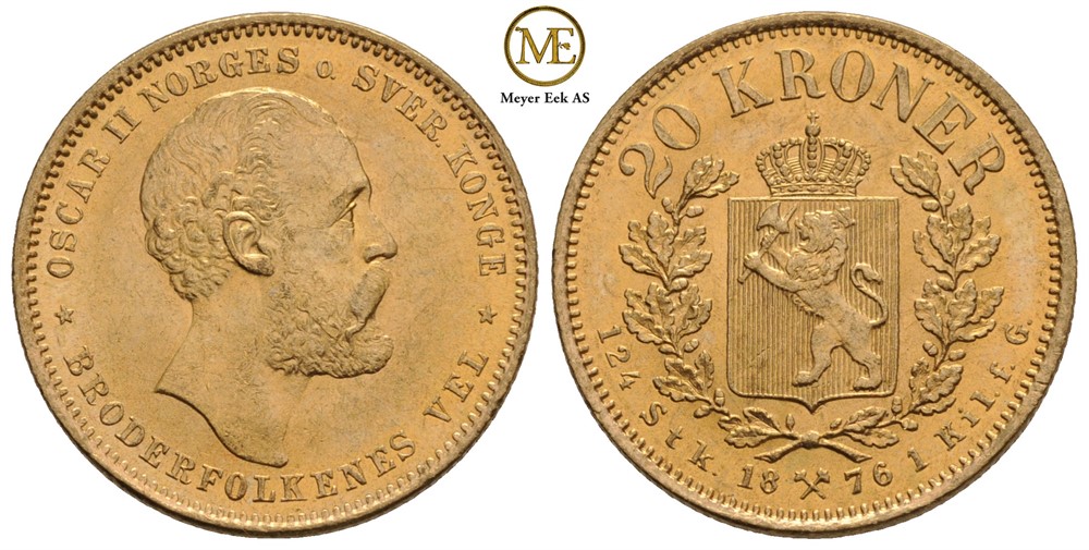 20 kroner 1876 Oscar II. Kv.0/01