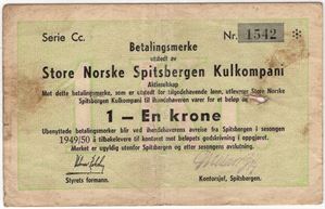 1 krone 1949/50 Serie Cc. Store Norske Spitbergen. Kv.1/1-