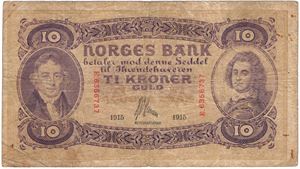 10 kroner 1915 E.6356737. Kv.1-