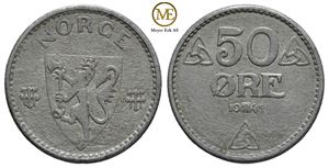 50 øre 1945 zink. Haakon VII. Kv.0/01