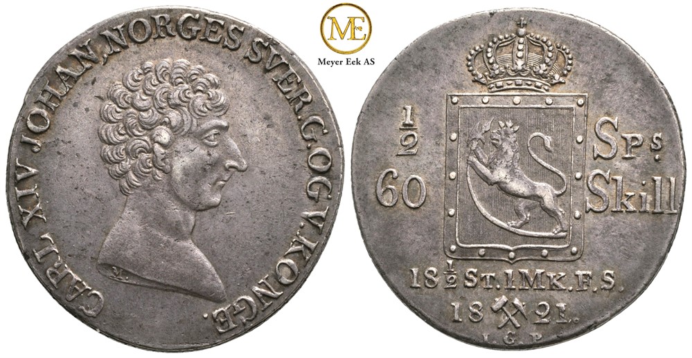 1/2 speciedaler 1821 Carl XIV Johan. Kv.01