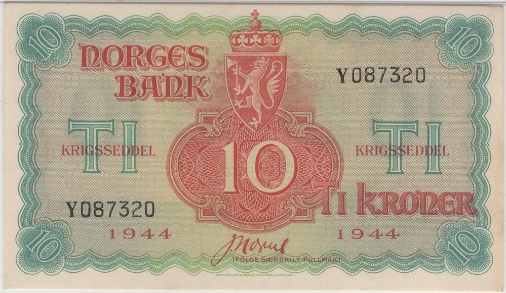 10 kroner 1944 Y.087320 London utg. Kv.0
