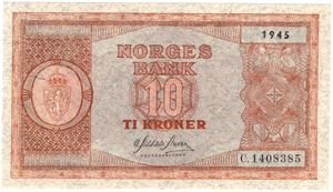 10 kroner 1945 C.1408383. Kv.0