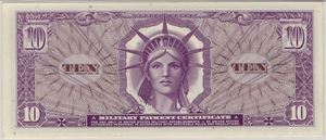 10 dollar Military Payment Certificate. Kv.0