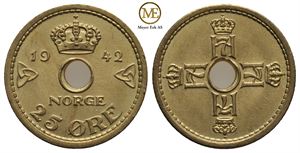 25 øre 1942 Haakon VII. London Utg. Kv.0/01