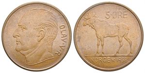 5 øre 1958 Olav V. Prakt eksemplar.