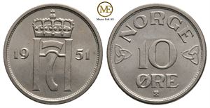 10 øre 1951 Haakon VII. Kv.0