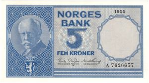 5 kroner 1955 A.7626657. Kv.0