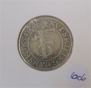 1 mark/16 skilling 1654 ex. Høyland 18 nr. 2689 k.h. riss