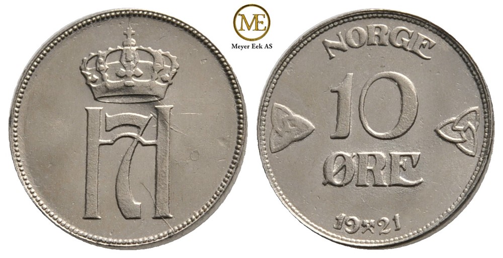 10 øre 1921 Haakon VII. Kv.0
