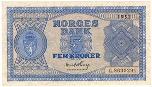 5 kroner 1951 G.8639291. Kv.0/01