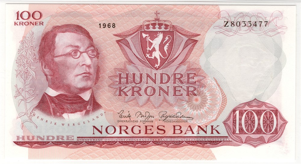 100 kroner 1968 Z.8 mill Erstatningsseddel. Kv.0