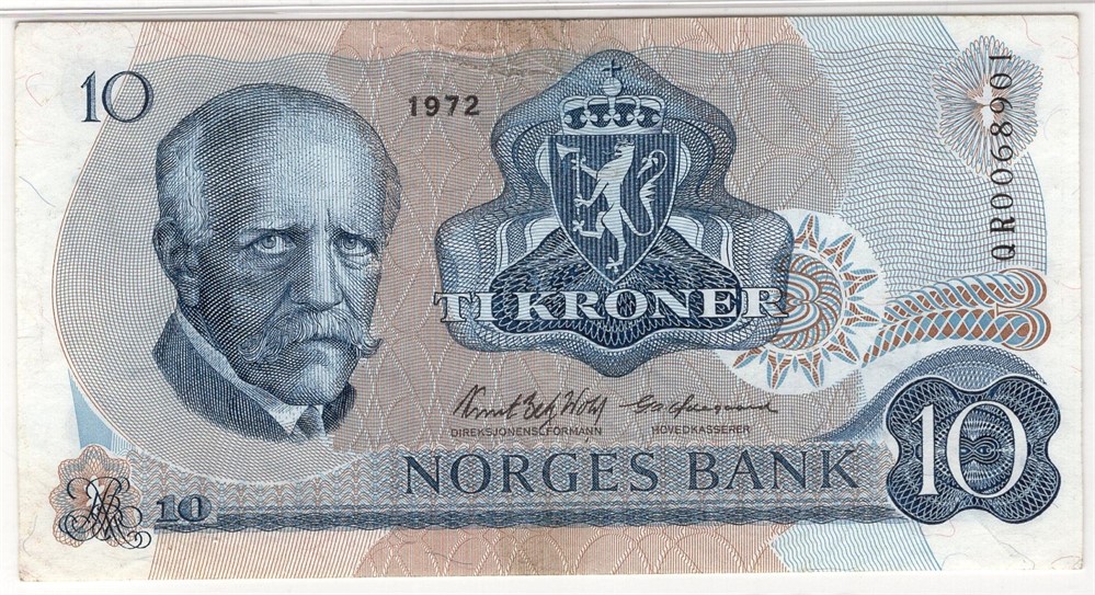 10 kroner 1972 QR. Erstatningsseddel. Gradert til 40 Extremely fine hos PMG. Kv.1+