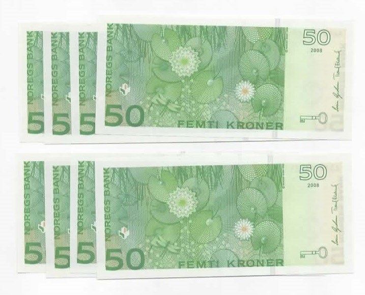 Norge 50 kroner 2008 A,B,C,D,E,H,I,K kv. 0