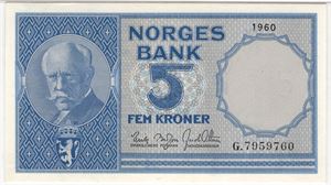 5 kroner 1960 G.7959760. 67 EPQ. Kv.0