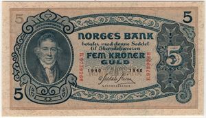 5 kroner 1940 R.9739268. 65 EPQ. Kv.0