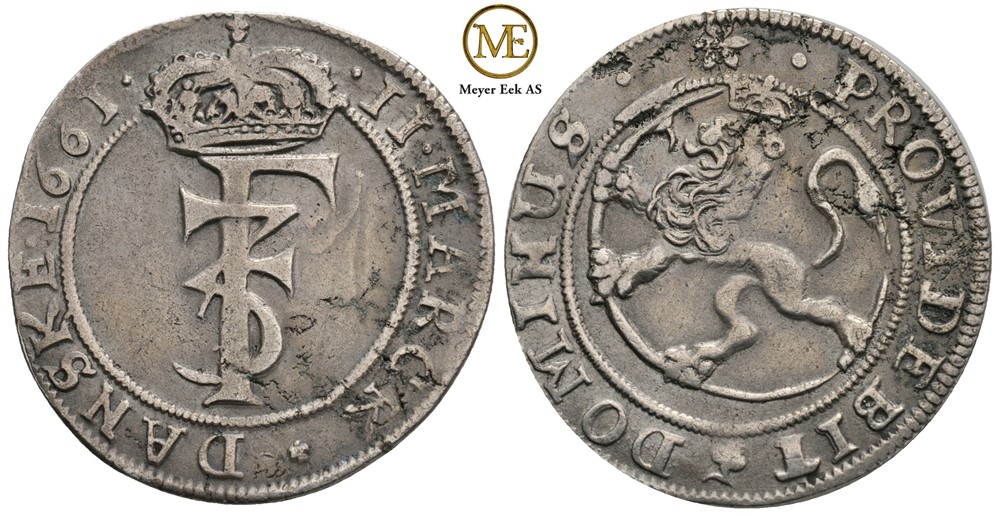 2 mark 1661 Frederik III. NM.161C. Kv.1+