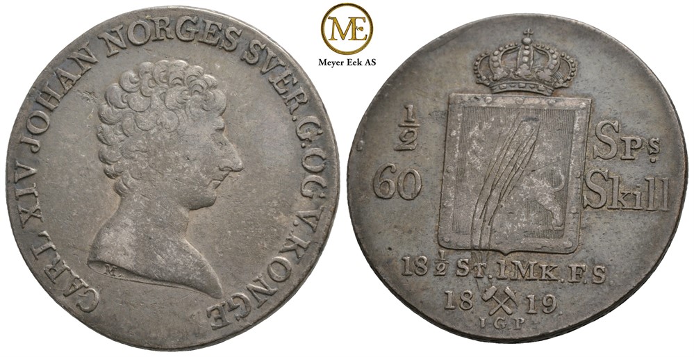 1/2 speciedaler 1819 Carl XIV Johan. Kv.1
