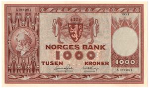 1000 kroner 1953 A.0894015. Kv.0