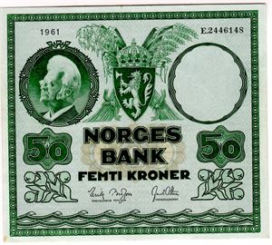 50 kroner 1961 E Kv.1+