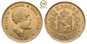 10 kroner 1902 Oscar II. Kv.0/01