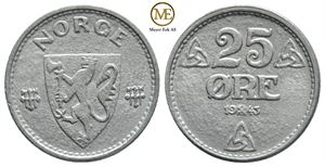 25 øre 1943 zink Haakon VII. Kv.0