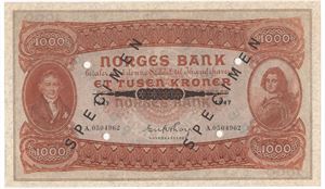 1000 kroner 1947 A.0504962. Specimen. Kv.0/01
